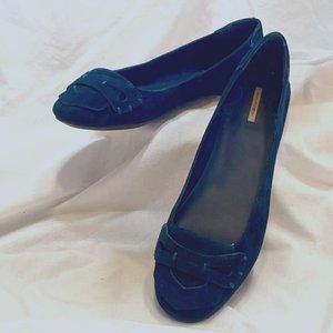 Size 8 Max Studio Blue Suede Ballet Flats w/Penny Loafer Details